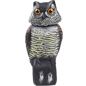Owl Decoy to Scare Birds w/ Rotating Head, Waterproof Owl Scarecrow Bird Control